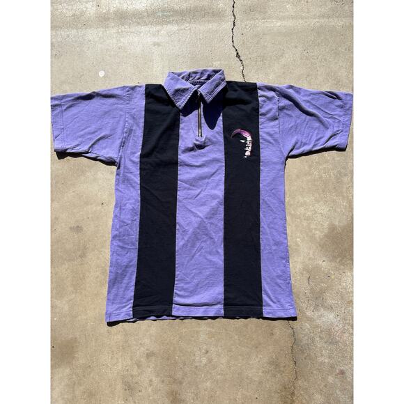 The Phantom color block 1/4 zip collared polo purple/black Large comics retro - Picture 1 of 6